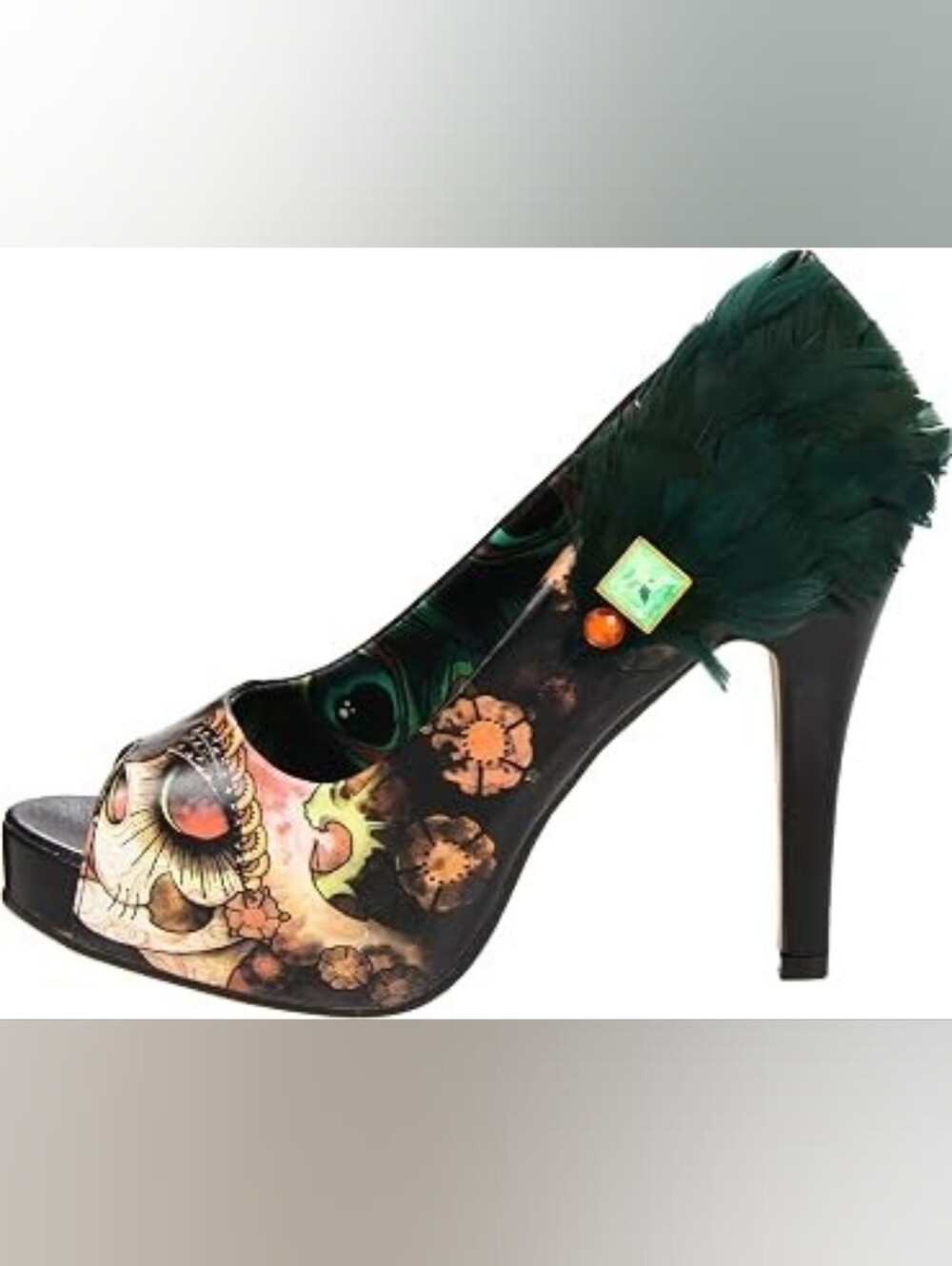 Iron Fist Vanity Fair Sugar Skull Feather Platform Heels Peep Toe Black Size 8